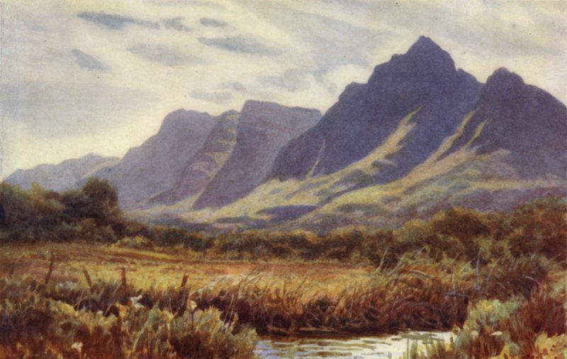 Penisola del Capo, Sudafrica: Table Mountain dai Cape Flats (litografia a colori) da Joaquin Xaudaru y Echau