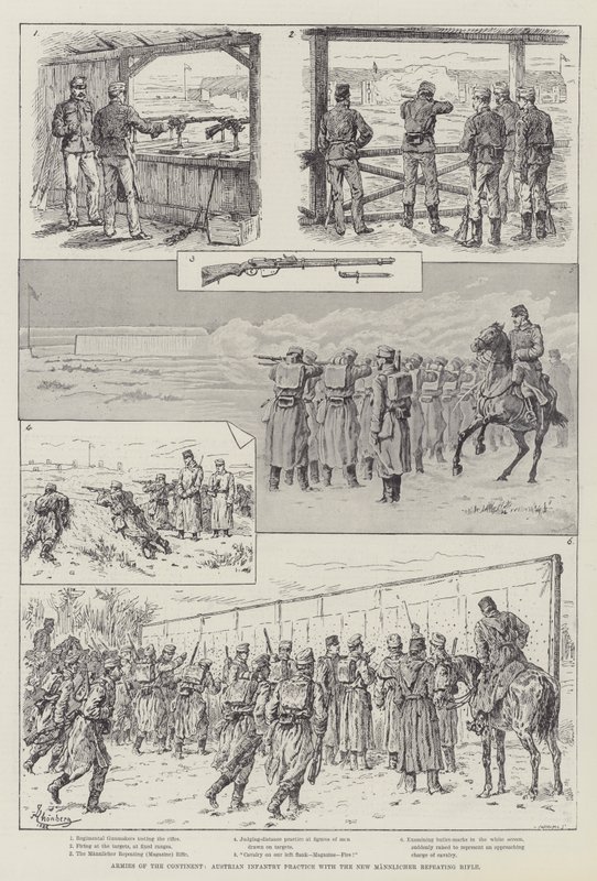 Eserciti del continente, fanteria austriaca che pratica con il nuovo fucile a ripetizione Mannlicher da Johann Nepomuk Schonberg