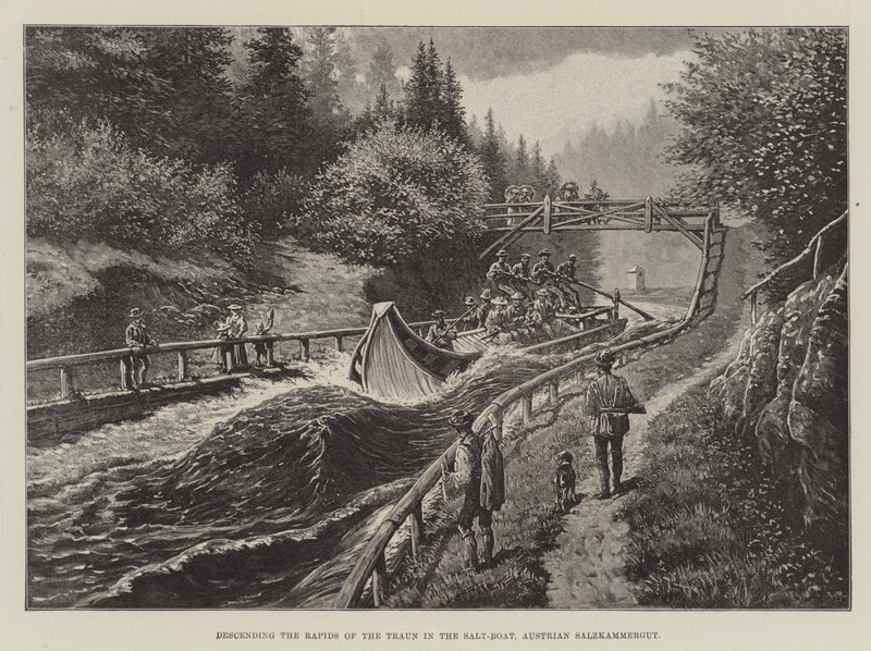 Discesa delle rapide del Traun nella barca del sale, Salzkammergut austriaco da Johann Nepomuk Schonberg