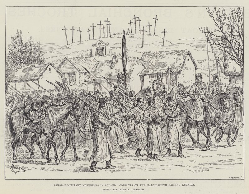 Movimenti militari russi in Polonia, cosacchi in marcia verso sud passando per Kuznica da Johann Nepomuk Schonberg