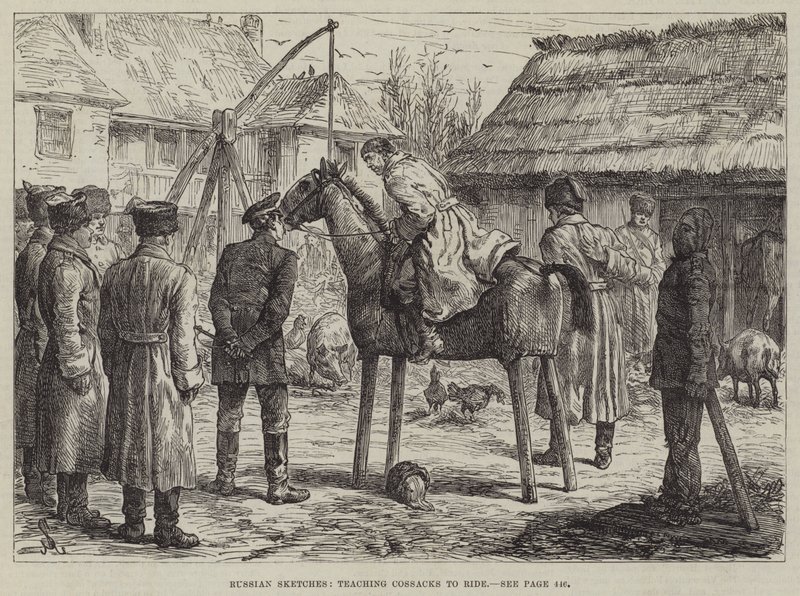 Schizzi russi, insegnare ai cosacchi a cavalcare da Johann Nepomuk Schonberg