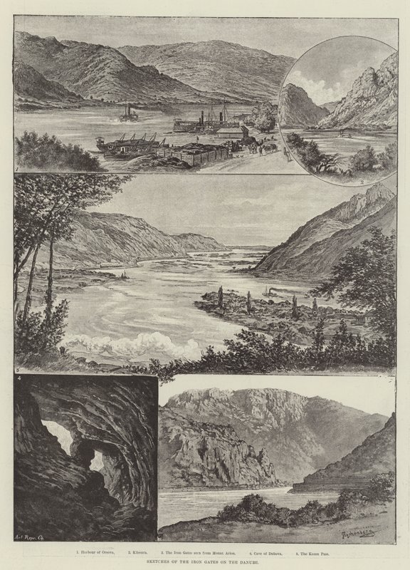 Schizzi delle Porte di Ferro sul Danubio da Johann Nepomuk Schonberg