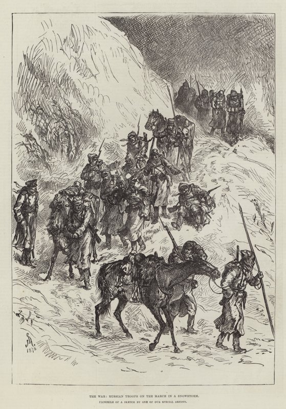 La guerra, truppe russe in marcia durante una tempesta di neve da Johann Nepomuk Schonberg