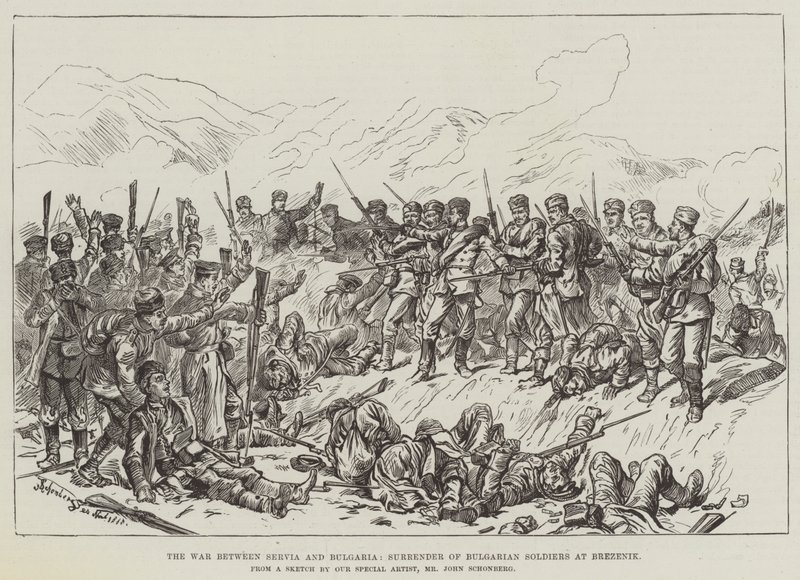 La guerra tra Serbia e Bulgaria, resa dei soldati bulgari a Brezenik da Johann Nepomuk Schonberg