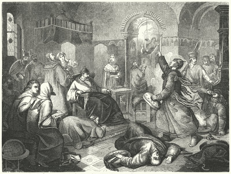 Un mago finlandese che predice la morte imminente di Ivan il Terribile (incisione) da Johann Karl Baehr