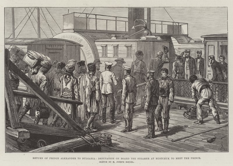 Ritorno del Principe Alessandro in Bulgaria, Deputazione a bordo del piroscafo a Rustchuk per incontrare il Principe da Johann Nepomuk Schonberg