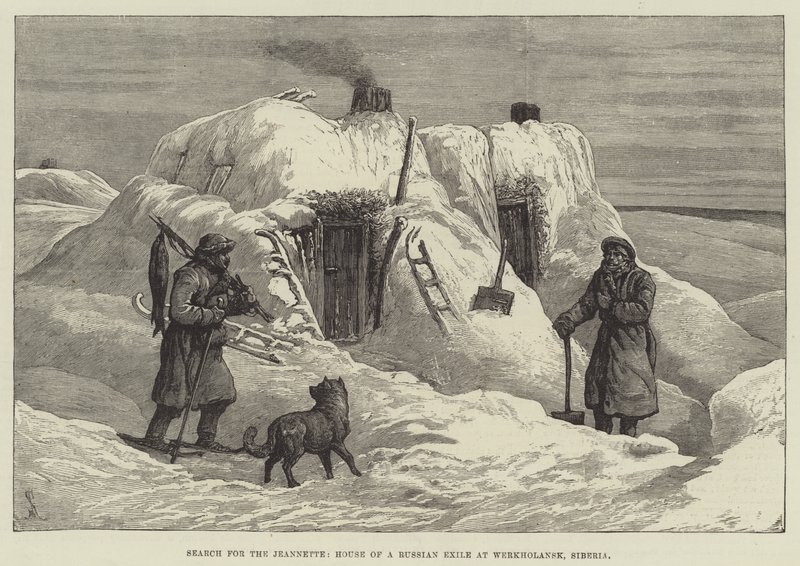 Ricerca della Jeannette, casa di un esiliato russo a Werkholansk, Siberia da Johann Nepomuk Schonberg