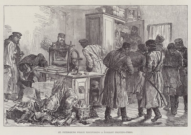 La Polizia di San Pietroburgo scopre una Tipografia Nihilista da Johann Nepomuk Schonberg