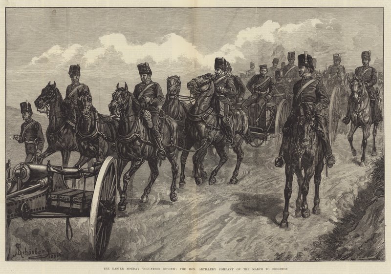 La revisione dei volontari del lunedì di Pasqua, la Honourable Artillery Company in marcia verso Brighton da Johann Nepomuk Schonberg