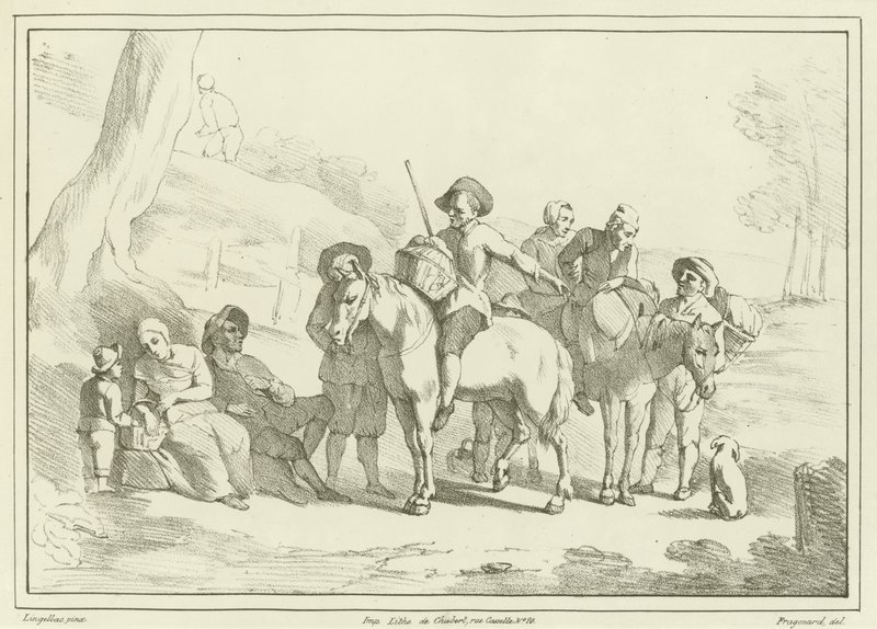 Contadini che riposano sulla strada per il mercato da Johannes Lingelbach