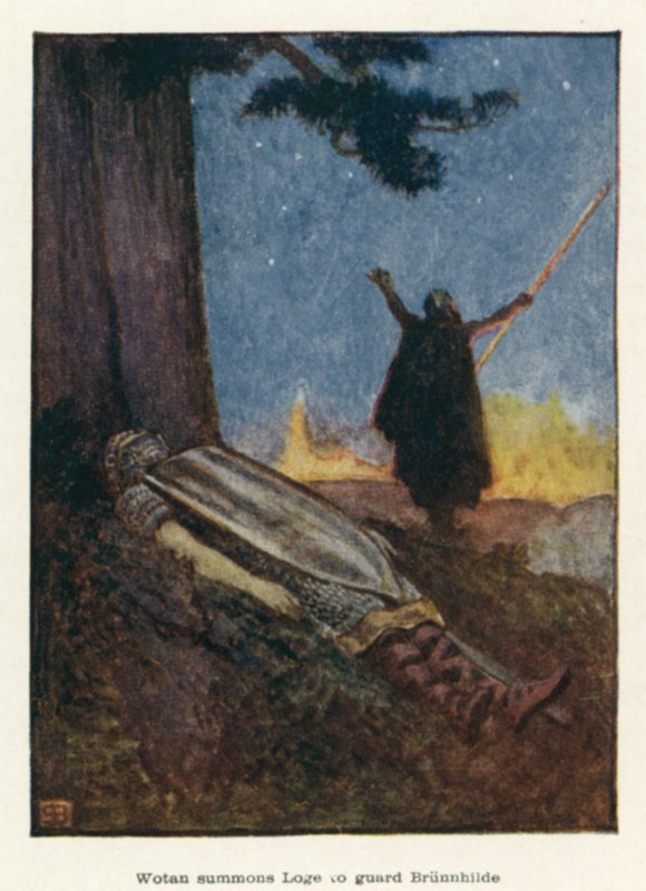 Wotan chiama Loge a guardia di Brunnhilde da John Byam Liston Shaw