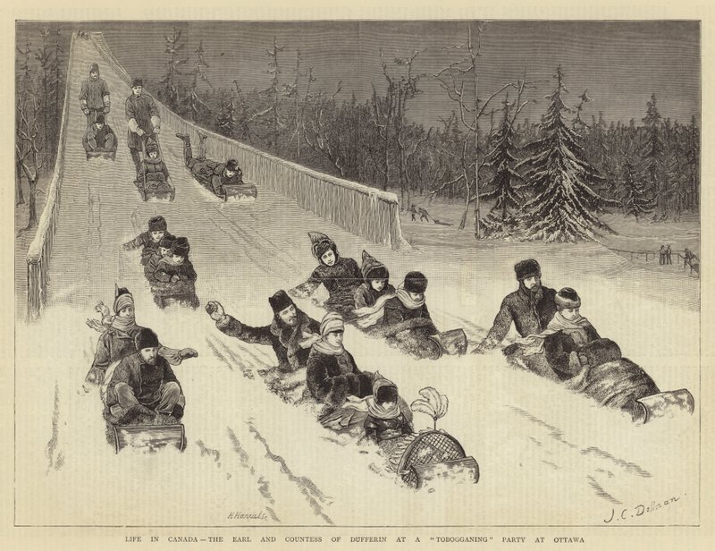 Vita in Canada, il conte e la contessa di Dufferin a una festa di slittino a Ottawa da John Charles Dollman