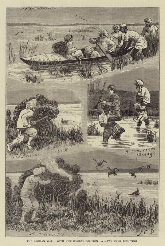 La Guerra Afgana, con la Divisione di Bombay, una Giornata di Caccia alle Anatre da John Charles Dollman