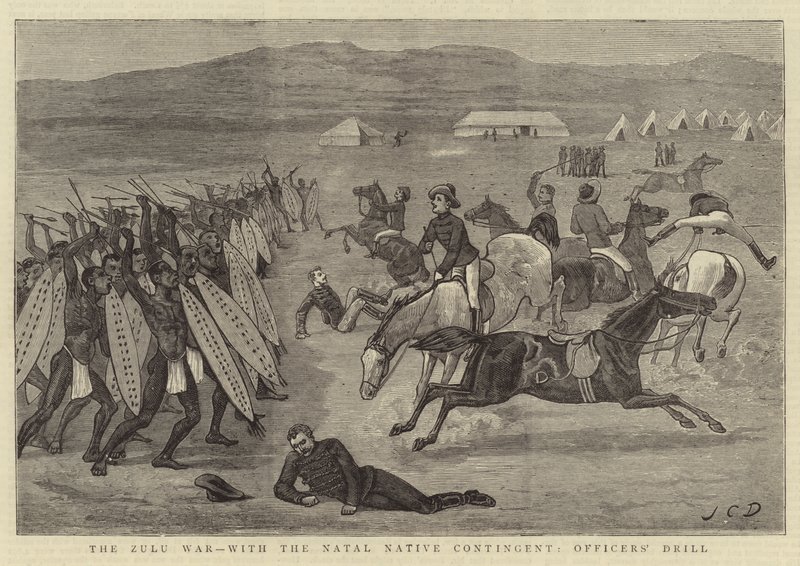 La guerra Zulu, con il contingente nativo del Natal, esercitazione degli ufficiali da John Charles Dollman