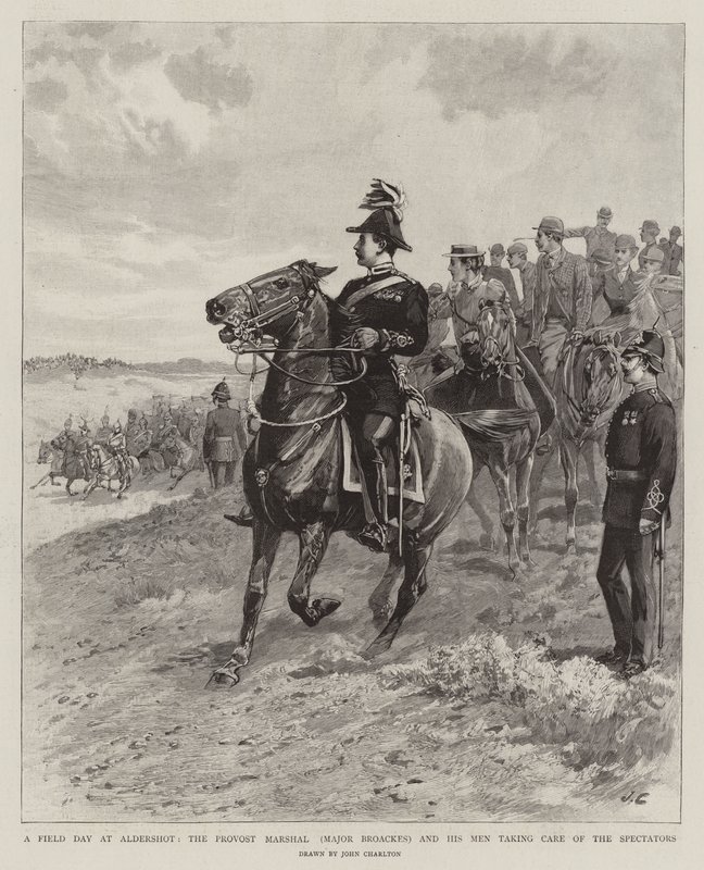 Una giornata di campo ad Aldershot, il Provost Marshal (Maggiore Broackes) e i suoi uomini che si prendono cura degli spettatori da John Charlton