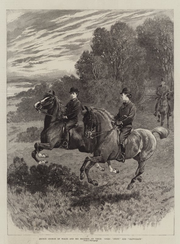 Il Principe Giorgio del Galles e suo Fratello sui loro Pony Swift e Slowcoach da John Charlton