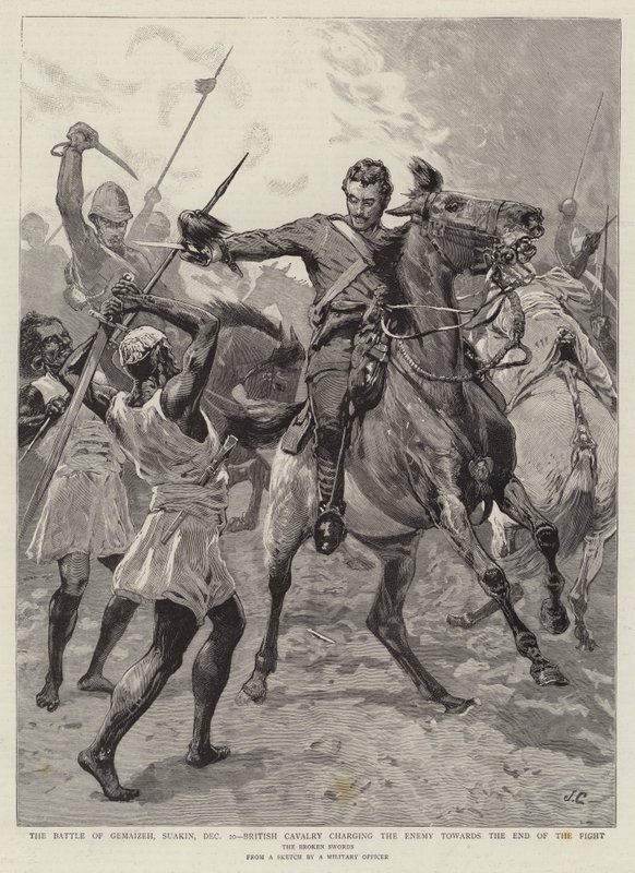 La battaglia di Gemaizeh, Suakin, 20 dicembre, cavalleria britannica che carica il nemico verso la fine della battaglia da John Charlton