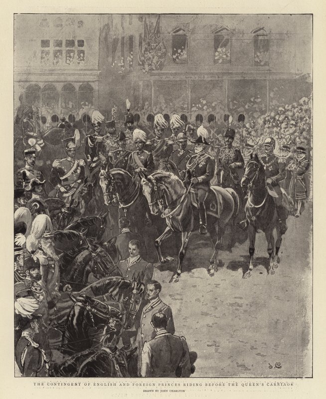 Il contingente di principi inglesi e stranieri che cavalcano davanti alla carrozza della regina da John Charlton