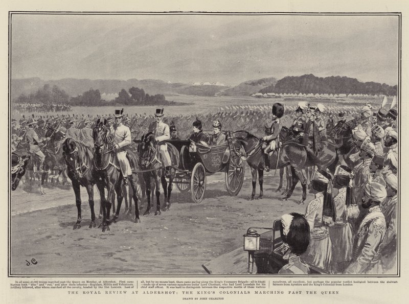 La revisione reale ad Aldershot, i coloniali del re che sfilano davanti alla regina da John Charlton