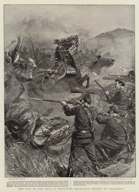 La guerra in Oriente, una carica in miniatura di Balaclava a Velestino da John Charlton