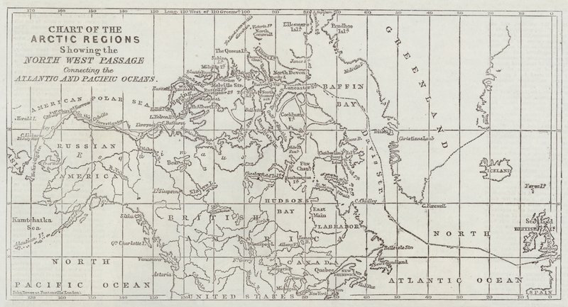Carta delle Regioni Artiche che mostra il Passaggio a Nord-Ovest che collega gli Oceani Atlantico e Pacifico da John Dower