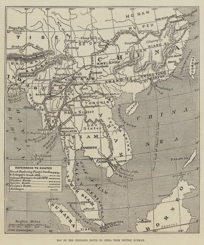 Mappa del percorso proposto per la Cina dalla Birmania britannica da John Dower