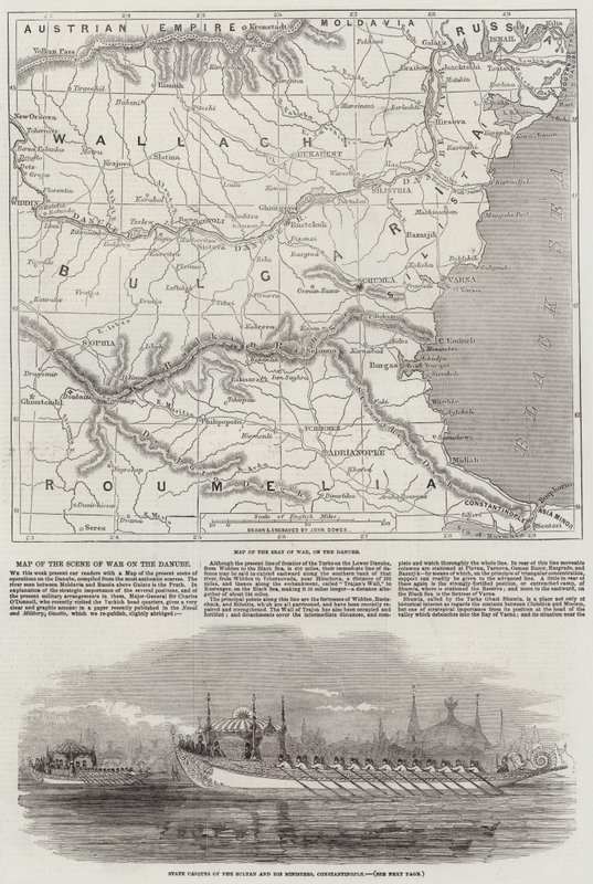 Mappa della scena di guerra sul Danubio da John Dower