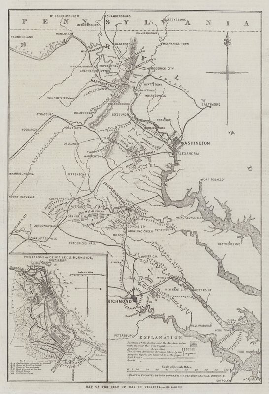 Mappa del teatro di guerra in Virginia da John Dower