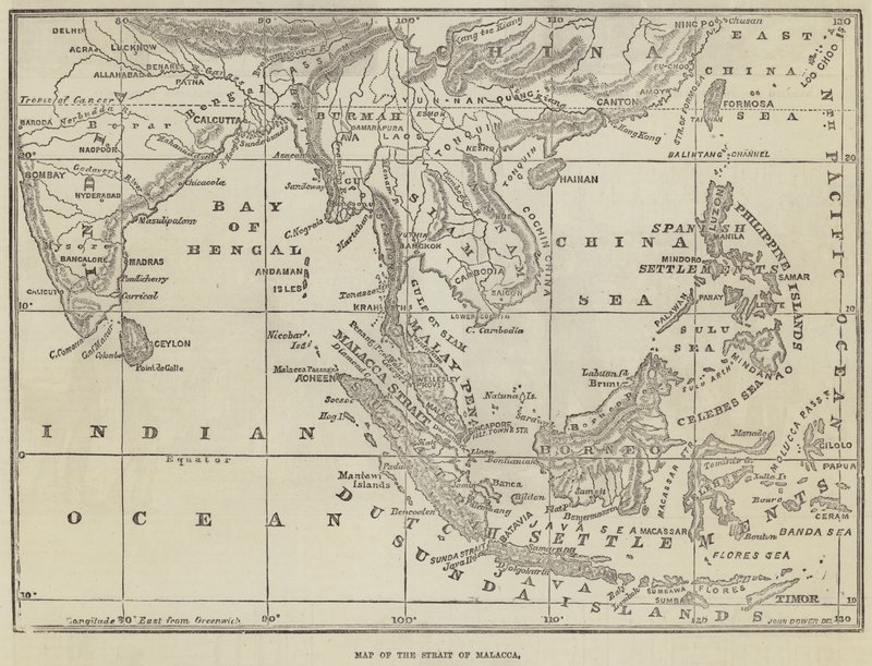 Mappa dello Stretto di Malacca da John Dower