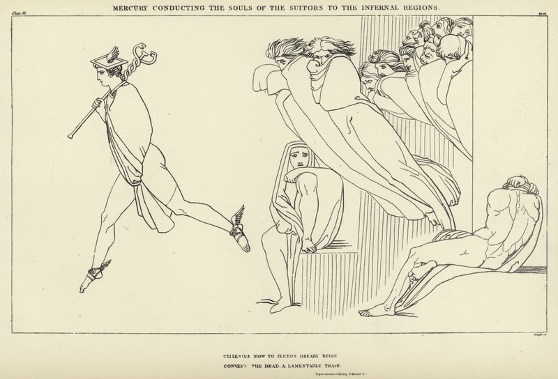 Mercurio conduce le anime dei pretendenti nelle regioni infernali da John Flaxman