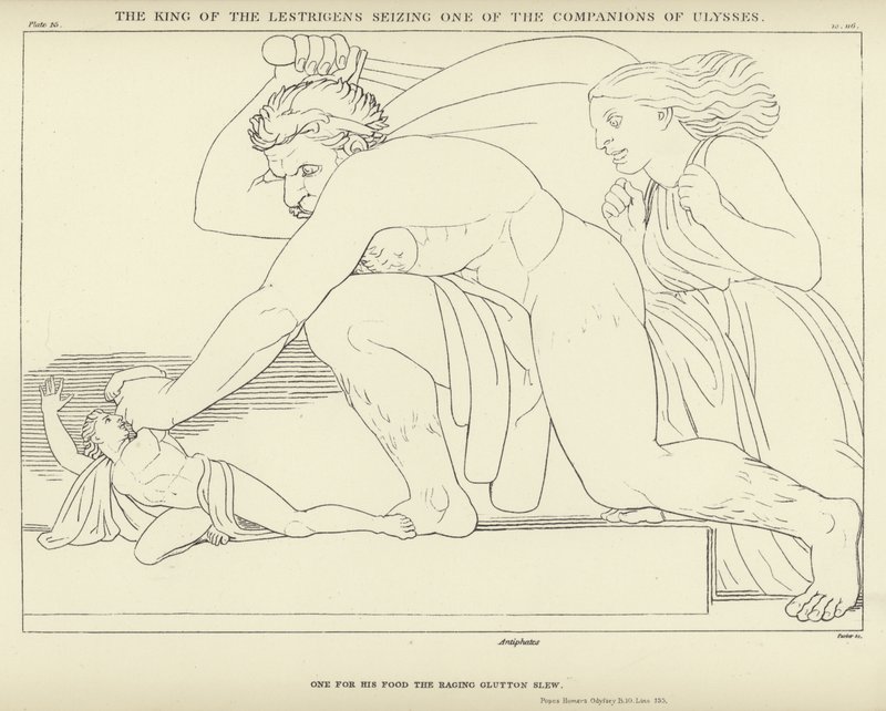 Il re dei Lestrigoni che cattura uno dei compagni di Ulisse da John Flaxman