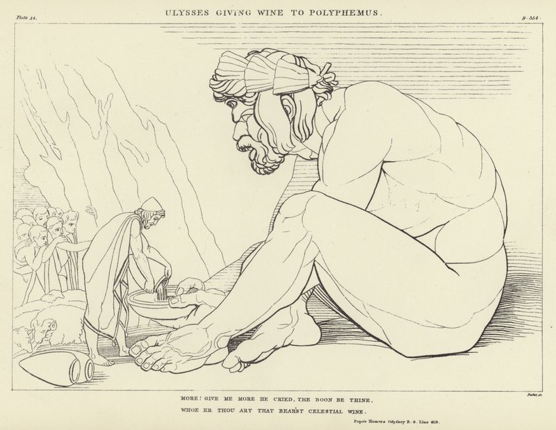 Ulisse offre vino a Polifemo da John Flaxman