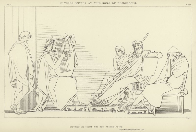 Ulisse piange al canto di Demodoco da John Flaxman
