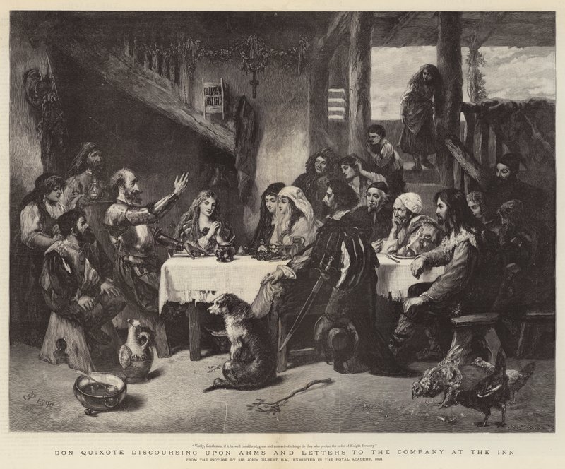 Don Chisciotte discute di armi e lettere con la compagnia alla locanda da John Gilbert