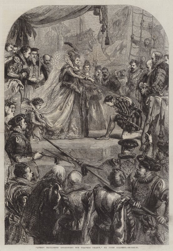 La regina Elisabetta che nomina cavaliere Sir Francis Drake da John Gilbert
