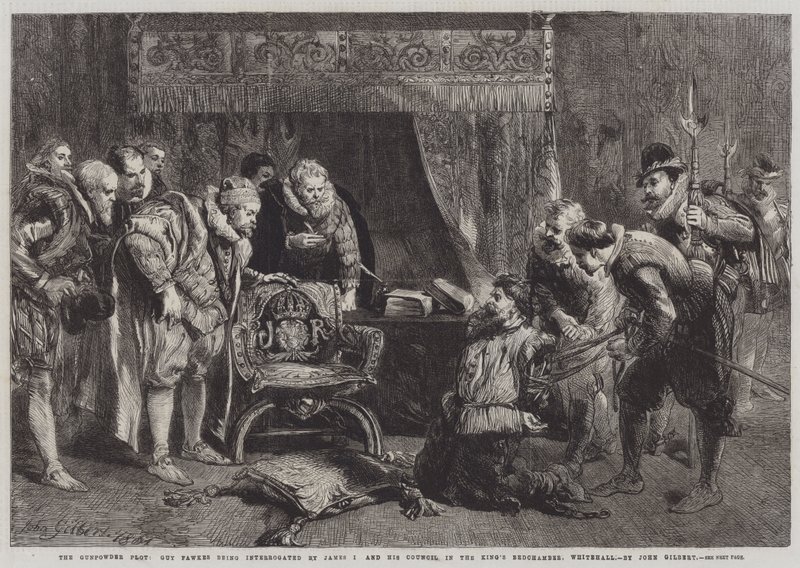 La Congiura delle Polveri, Guy Fawkes interrogato da Giacomo I e il suo Consiglio nella Camera da Letto del Re, Whitehall da John Gilbert