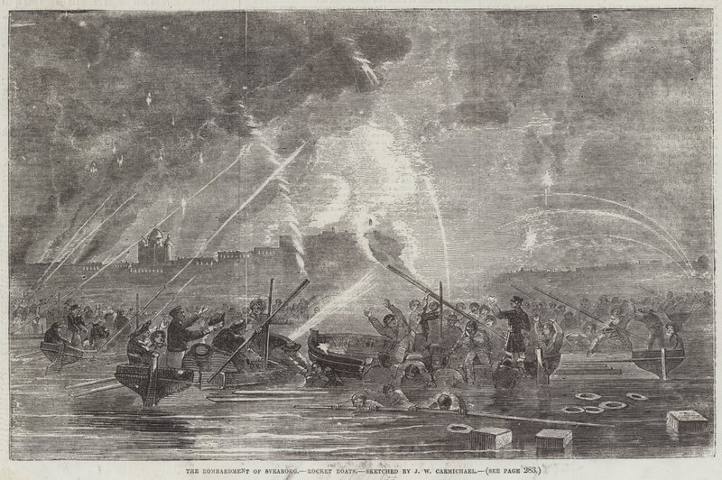 Il bombardamento di Sveaborg, barche razzo da John Wilson Carmichael