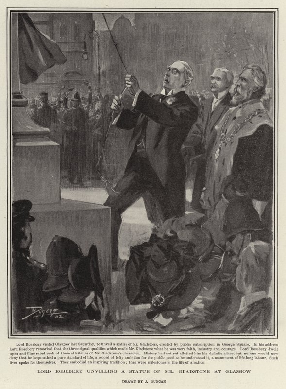 Lord Rosebery svela una statua di Mr Gladstone a Glasgow da after John Duncan