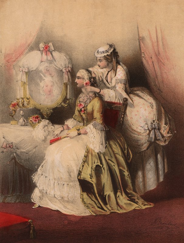 Maria Antonietta con la sua cameriera (litografia a colori) da John (after) Brandard