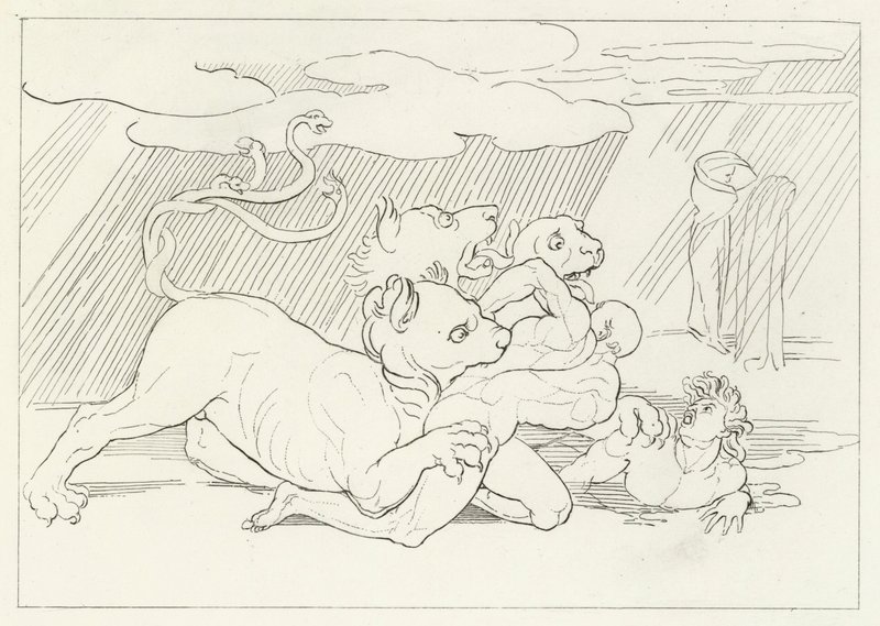 Cerbero, Inferno, Canto 6 (incisione) da John (after) Flaxman