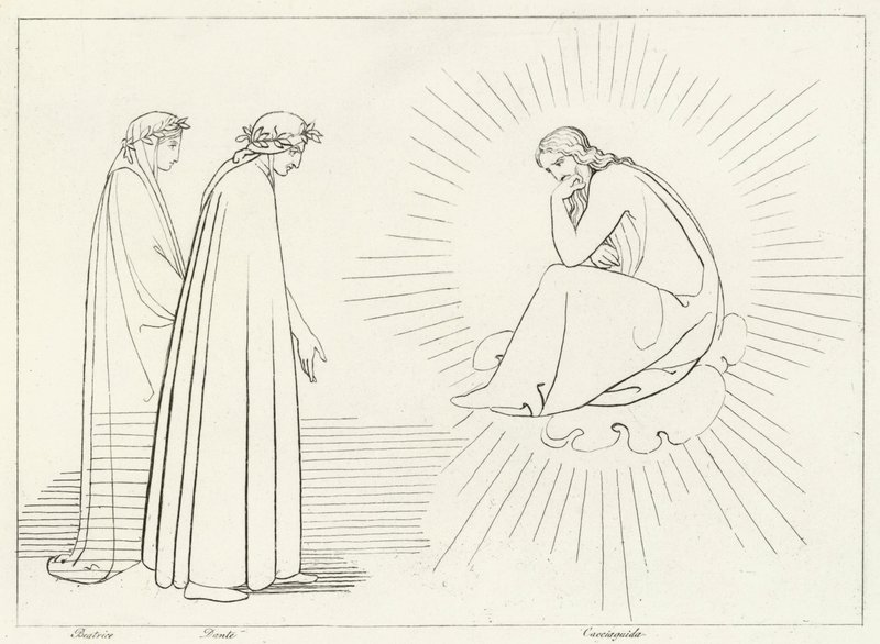 Dante che discute con Cacciaguida, Paradiso, Canto 17 (incisione) da John (after) Flaxman