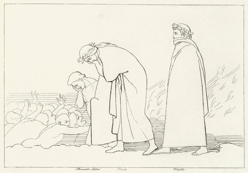 Dante discute con il suo precettore, Inferno, Canto 15 (incisione) da John (after) Flaxman