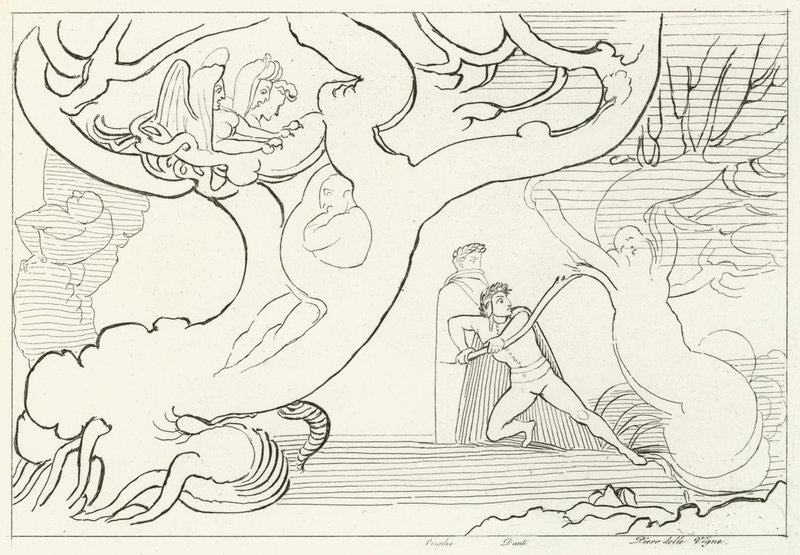 Foresta delle Arpie, Inferno, Canto 13 (incisione) da John (after) Flaxman