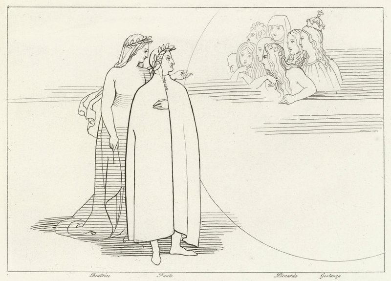 Abitanti della Luna, Paradiso, Canto 3 (incisione) da John (after) Flaxman