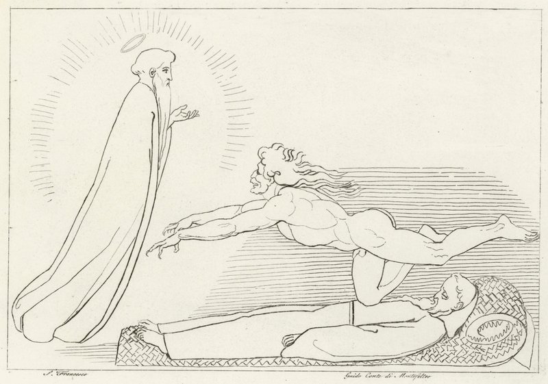 La contesa per Guido De Montefeltro, Inferno, Canto 27 (incisione) da John (after) Flaxman