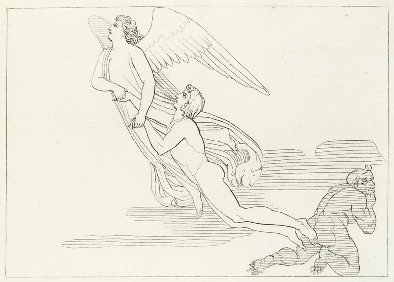 La liberazione di Buonaconte, Purgatorio, Canto 5 (incisione) da John (after) Flaxman