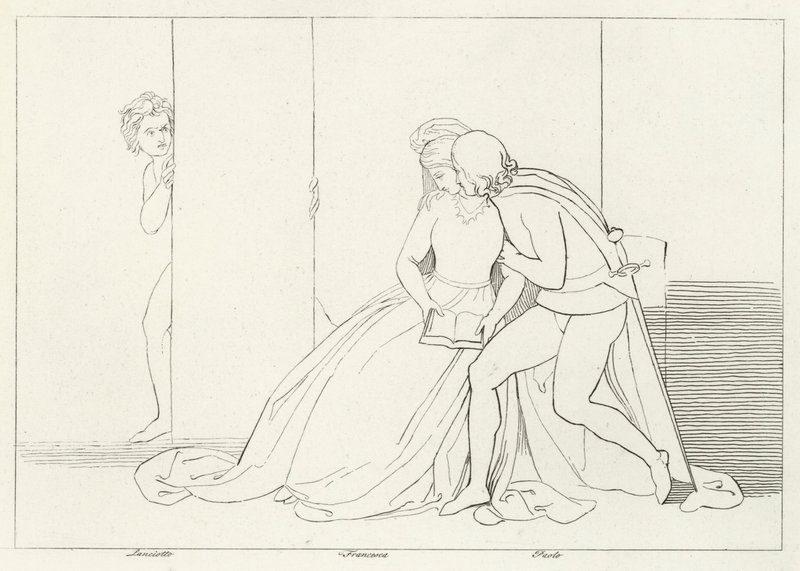Gli Amanti Sorpresi, Inferno, Canto 5 (incisione) da John (after) Flaxman