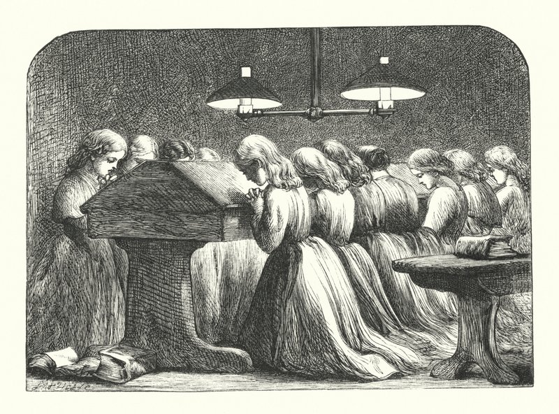 Preghiera serale in una scuola femminile da John (after) Gilbert