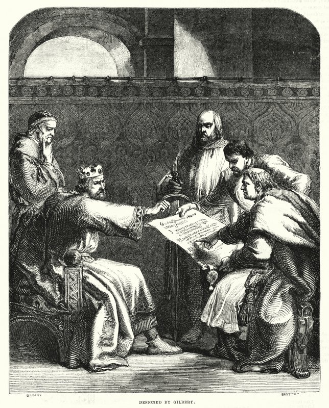 Re Giovanni rifiuta di firmare la Magna Carta a Oxford, nel 1215 da John (after) Gilbert