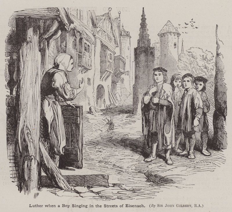 Martin Lutero da ragazzo che canta per le strade di Eisenach da John (after) Gilbert